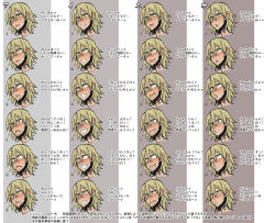Rule 34 | 1girl, ahegao, blonde hair, clenched teeth, drooling, expressions, face, green eyes, open mouth, partially translated, saliva, shindol, short hair, snot, solo, sweat, tears, teeth, text focus, translation request