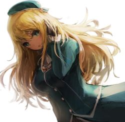 Rule 34 | 10s, 1girl, atago (kancolle), bad id, bad pixiv id, beret, blonde hair, gloves, green eyes, hat, kantai collection, long hair, military, military uniform, satoru f, simple background, solo, uniform