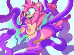 Rule 34 | 1girl, amy rose, breasts, consensual tentacles, furry, furry female, navel, nipples, nude, open mouth, sega, solo, sonic (series), spread legs, tentacle sex, tentacles, tongue, tongue out