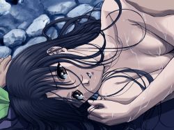 Rule 34 | completely nude, highres, kuon-no-kizuna, long hair, messy, night, nude, outdoors, tears, wet, wet hair