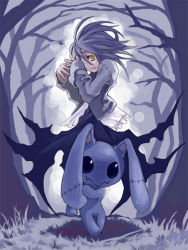 Rule 34 | rabbit, forest, nature, purple theme, scared, tree, ushiki yoshitaka, yellow eyes