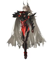 Rule 34 | 1girl, cape, fire emblem, fire emblem heroes, full body, highres, horned mask, kozaki yuusuke, long hair, mask, nintendo, official art, see-through, solo, standing, thasir (fire emblem), torn cape, torn clothes, see-through body, transparent background