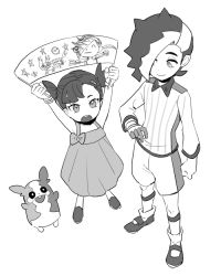 Rule 34 | 1boy, 1girl, aged down, arms up, brother and sister, child, child&#039;s drawing, creatures (company), dede (qwea 00000), dress, galarian form, galarian zigzagoon, game freak, gen 8 pokemon, gloves, greyscale, gym challenge uniform, marnie (pokemon), monochrome, morpeko, nintendo, piers (pokemon), pokemon, pokemon (creature), pokemon swsh, siblings, simple background, single glove, sleeveless, sleeveless dress, smile, standing, teeth, twintails