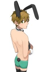 Rule 34 | 10s, 1boy, animal ears, black thighhighs, brown hair, child, detached sleeves, free!, green eyes, green jammers, green male swimwear, high speed!, highres, jammers, ku (pixiv 19193156), male focus, male swimwear, rabbit ears, rabbit tail, swimsuit, tachibana makoto, tail, thighhighs, topless male