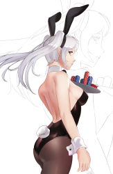 Rule 34 | 1girl, animal ears, ass, back, backless leotard, bare back, breasts, brown eyes, choker, fake animal ears, fire emblem, fire emblem awakening, highres, leotard, looking at viewer, looking back, medium breasts, nintendo, pantyhose, playboy bunny, poker chip, rabbit ears, rabbit girl, rabbit tail, robin (female) (fire emblem), robin (fire emblem), silver hair, solo, spiffydc, tail, twintails
