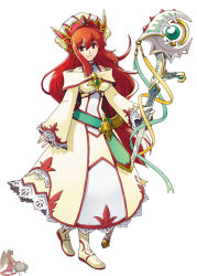 Rule 34 | 1girl, atlus, bare shoulders, belt, boots, breasts, cecilia armaclite, closed mouth, dress, facing viewer, frills, full body, happy, hat, headwear request, hexyz force, holding, holding staff, holding weapon, long hair, looking to the side, matching hair/eyes, off shoulder, official art, red eyes, red hair, shoes, simple background, smile, solo, staff, tobe sunaho, very long hair, walking, weapon, white background
