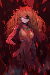 Rule 34 | 10s, 1girl, bad id, bad pixiv id, bandages, big hair, blue eyes, bodysuit, bracer, breasts, brown hair, closed mouth, contrapposto, cowboy shot, dated, debris, evangelion: 3.0 you can (not) redo, eyepatch, from side, gloves, hair between eyes, hair ornament, hand on own hip, hand on own thigh, headgear, highres, hxxg, legs apart, light smile, long hair, looking at viewer, neon genesis evangelion, orange hair, pilot suit, plugsuit, rebuild of evangelion, signature, skinny, small breasts, smile, solo, souryuu asuka langley, standing, tape, turtleneck