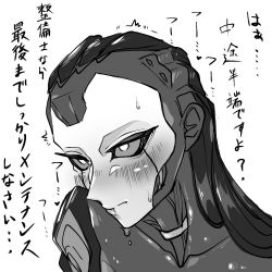 Rule 34 | 1girl, abyuramu yukidaruma, android, animification, apex legends, ash (titanfall 2), collarbone, greyscale, highres, looking ahead, metal skin, monochrome, portrait, science fiction, simulacrum (titanfall), sketch, solo, translation request, white background
