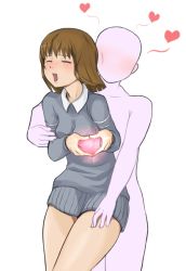 Rule 34 | blush, bottomless, closed eyes, dress, faceless, faceless male, from behind, heart, moe moe kyun!, open mouth, standing, sweater, sweater dress, tarayama, transparent background