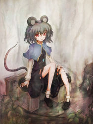 Rule 34 | 1girl, animal ears, grey hair, highres, jewelry, mouse ears, mouse tail, nazrin, pendant, red eyes, shippu man, shippu man (artist), short hair, sitting, smile, solo, tail, touhou