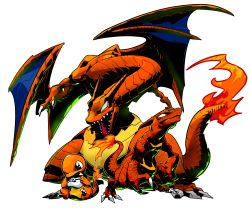 Rule 34 | biting, blue eyes, charizard, charmander, charmeleon, claws, creatures (company), dragon, evolution, evolutionary line, fang, fire, fire, flame-tipped tail, full body, game freak, gen 1 pokemon, highres, looking up, monster, nintendo, no humans, no pupils, open mouth, poke ball, pokemon, pokemon (creature), sido (slipknot), sitting, transparent background, wings
