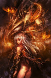 Rule 34 | 1girl, ass, bare shoulders, detached sleeves, from behind, highres, horns, lm7 (op-center), long hair, looking at viewer, looking back, original, red eyes, silver hair, skull, smile, smirk, solo