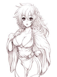 Rule 34 | 1990s (style), 1girl, breasts, cape, cleavage, final fantasy, final fantasy iv, kara (color), large breasts, long hair, monochrome, retro artstyle, rydia (ff4), simple background, solo, thighhighs