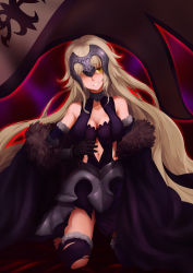Rule 34 | 1girl, absurdres, blonde hair, breasts, cape, fate/grand order, fate (series), fur-trimmed cape, fur-trimmed legwear, fur trim, headpiece, highres, jeanne d&#039;arc (fate), jeanne d&#039;arc alter (avenger) (fate), jeanne d&#039;arc alter (avenger) (third ascension) (fate), jeanne d&#039;arc alter (fate), large breasts, long hair, misaka76, navel, solo, thighhighs, thighs, torn clothes, torn thighhighs, yellow eyes