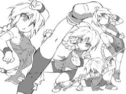 Rule 34 | 1girl, ahoge, arm up, ass, bike shorts, boots, braid, china dress, chinese clothes, commentary request, dress, fighting stance, girl with a blonde braid (tomoshibi hidekazu), greyscale, high kick, kicking, knee up, long hair, monochrome, multiple views, one eye closed, open mouth, original, outstretched leg, pole, ponytail, shorts, shorts under dress, single braid, sketch, sleeveless, sleeveless dress, spread legs, squatting, standing, standing on one leg, tomoshibi hidekazu, very long hair, weapon, wristband