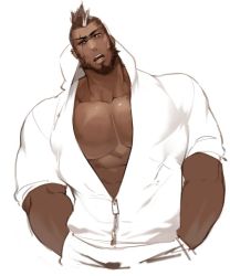 Rule 34 | 1boy, abs, bandaid, bandaid on cheek, bandaid on face, bara, bare pectorals, beard, black hair, bulge, cyphers, damian doyle (cyphers), dark-skinned male, dark skin, facial hair, gomtang, head tilt, large pectorals, male focus, male pubic hair, mature male, mohawk, muscular, muscular male, navel, navel hair, nipples, pectoral cleavage, pectorals, penis, pubic hair, short hair, sideburns, sidepec, solo, stomach, stubble, thick thighs, thighs, third-party source