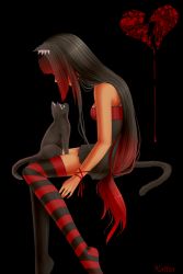 Rule 34 | animal, animal ears, black hair, cat, cat ears, cat tail, dress, heart, kattzu, long hair, tail, thighhighs