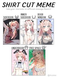 Rule 34 | :o, ?, absurdres, atelier live, breasts, chinese clothes, dragon girl, dragon horns, green eyes, highres, horns, kuzuryu io, long hair, meme, multiple drawing challenge, multiple horns, one eye closed, open clothes, open mouth, open shirt, pink hair, ponytail, second-party source, shirt cut meme, sideboob, tsu (lovesick1964), underboob, virtual youtuber