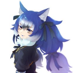 Rule 34 | animal ear fluff, animal ears, aoi suzu (kurone), dire wolf (kemono friends), gloves, highres, kemono friends, kemono friends v project, necktie, shirt, simple background, skirt, tail, virtual youtuber, white background