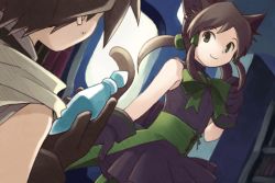 Rule 34 | animal ears, bow, brown hair, cat ears, dress, flat chest, green eyes, lowres, riviera, spoilers, tobe sunaho, twintails