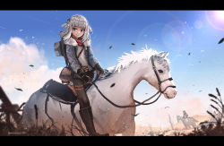 Rule 34 | 3girls, adapted costume, advarcher, bad id, bad pixiv id, bandana, bandolier, belt, belt pouch, black gloves, blue eyes, blue jacket, blue sky, blurry, blurry foreground, blush, boots, cactus, character request, cloud, cloudy sky, cowboy, cowboy western, day, depth of field, desert, dust, falling leaves, fingerless gloves, flock, fur-trimmed jacket, fur trim, gawr gura, gloves, gun, handgun, hat, hat on back, highres, hololive, hololive english, holstered, horse, horseback riding, jacket, knee boots, leaf, lens flare, letterboxed, long hair, looking at viewer, mountainous horizon, multiple girls, outdoors, pouch, red dead redemption, reins, revolver, riding, saguaro, silver hair, skirt, sky, smile, sun, twitter username, two side up, virtual youtuber, watson amelia, weapon, weeds, western, white horse, wind