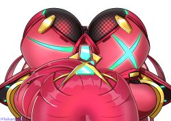 Rule 34 | 1girl, bob cut, breasts, chest jewel, from above, highres, large breasts, lukari, pyra (xenoblade), red hair, short hair, short sleeves, solo, swept bangs, tiara, upper body, xenoblade chronicles (series), xenoblade chronicles 2