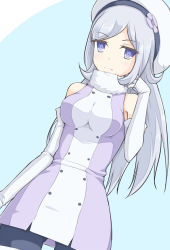 Rule 34 | 10s, 1girl, aila jyrkiainen, bare shoulders, black pantyhose, blue eyes, boots, breasts, elbow gloves, fur trim, gloves, gundam, gundam build fighters, hat, kuro (be ok), long hair, pantyhose, silver hair, solo, thigh boots, thighhighs, white footwear, white gloves