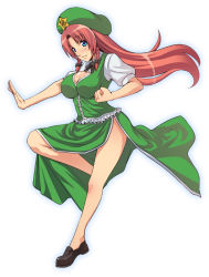 Rule 34 | 1girl, bad anatomy, bad id, bad pixiv id, bad proportions, blue eyes, braid, breasts, china dress, chinese clothes, dress, female focus, full body, gradient background, hat, hong meiling, immaterial and missing power, large breasts, long hair, poorly drawn, red hair, solo, somejima, touhou, twin braids, white background