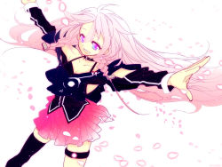 Rule 34 | 1girl, asymmetrical legwear, bad id, bad pixiv id, bare shoulders, blue eyes, braid, cccbast, choker, glowing, glowing petals, ia (vocaloid), long hair, mismatched legwear, off shoulder, open mouth, outstretched arms, petals, pink hair, shinji (metal-chan), single thighhigh, skirt, smile, solo, spread arms, thigh strap, thighhighs, twin braids, very long hair, vocaloid