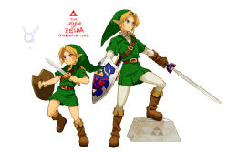 Rule 34 | 16 ban, 2boys, belt, blonde hair, blue eyes, deku shield, dual persona, fairy, gloves, hat, holding, holding sword, holding weapon, hylian shield, link, male focus, multiple boys, navi, nintendo, pointy ears, shield, sword, the legend of zelda, the legend of zelda: ocarina of time, weapon, wooden shield, young link