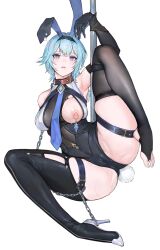 Rule 34 | 1girl, absurdres, anal, animal ears, bdsm, black leotard, blue eyes, blue hair, breasts, cameltoe, chain, collar, cuffs, eula (genshin impact), fake animal ears, fake tail, feet, genshin impact, gloves, high heels, highres, iuui, large breasts, leotard, looking at viewer, medium breasts, nail polish, nipple piercing, nipples, one breast out, open mouth, paid reward available, pet play, piercing, playboy bunny, rabbit ears, rabbit girl, rabbit tail, restrained, sitting, slave, solo, spread legs, tail, thighhighs, toenail polish, toenails
