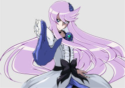 Rule 34 | 10s, 1girl, blue eyes, bow, brooch, choker, cure moonlight, dress, flower, foreshortening, frills, gloves, gon (inakado), heart, heartcatch precure!, jewelry, long hair, magical girl, outstretched hand, precure, purple hair, purple rose, ribbon, rose, serious, solo, tsukikage yuri