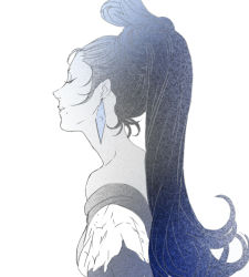 Rule 34 | 00s, 1girl, bare shoulders, blue hair, closed mouth, earrings, egawa satsuki, closed eyes, gankutsuou, jewelry, long hair, mercedes de morcerf (gankutsuou), ponytail, simple background, solo, very long hair, white background