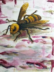 Rule 34 | animal, animal focus, antennae, artist name, bug, highres, insect wings, keishi (pixiv 1245064), no humans, original, painting (medium), traditional media, wasp, watercolor (medium), wings