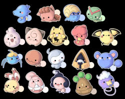 Rule 34 | . ., :d, :q, ayuboo, azurill, black background, blush stickers, bonsly, castform, castform (normal), caterpie, chibi, chingling, cleffa, commentary, creatures (company), drifloon, elekid, frown, game freak, gen 1 pokemon, gen 2 pokemon, gen 3 pokemon, gen 4 pokemon, happiny, horsea, igglybuff, magby, mime jr., nintendo, no humans, omanyte, open mouth, outline, pichu, pokemon, pokemon (creature), simple background, smile, snorunt, surskit, tongue, tongue out, trapinch, vulpix