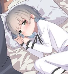 Rule 34 | 1girl, bad id, bad twitter id, bed sheet, blonde hair, brown eyes, commentary request, hatoba tsugu, hatoba tsugu, hatoba tsugu, highres, horonamin, inactive account, looking at viewer, lying, medium hair, mole, mole under eye, on side, pantyhose, pillow, solo, tsugu (vtuber), virtual youtuber