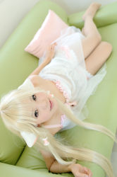 Rule 34 | 1girl, asian, babydoll, blonde hair, bloomers, bra, chii, chii (cosplay), chobits, cosplay, kipi-san, lingerie, looking at viewer, pantyhose, persocom, photo (medium), solo, underwear