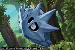 Rule 34 | 2016, creature, creatures (company), day, forest, full body, game freak, gen 2 pokemon, grass, match (idleslumber), nature, nintendo, no humans, outdoors, plant, pokemon, pokemon (creature), pokemon tcg, pupitar, solo, tree, watermark