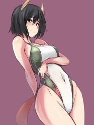 Rule 34 | 1girl, animal ears, bad id, bad twitter id, black eyes, black hair, competition swimsuit, dog ears, groin, highleg, highleg swimsuit, katou takeko, navel, one-piece swimsuit, short hair, skin tight, strike witches, strike witches zero, swimsuit, tail, ulrich (tagaragakuin), world witches series