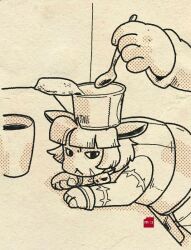 Rule 34 | 1girl, :&lt;, angry, cat, cup, cup on head, disembodied hand, drinking glass, fingerless gloves, gloves, minawa108, ms. fortune (skullgirls), neck bell, photo-referenced, scar, skullgirls, spoon