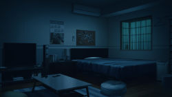 Rule 34 | air conditioner, alarm clock, architecture, bed, bedroom, blue theme, book, calendar (object), clock, commentary request, controller, curtains, game console, game controller, indoors, lamp, magazine (object), mikago kotaro, night, nintendo switch, no humans, pillow, playstation 4, remote control, room, roomscape, scenery, se-fukubu, speaker, table, television, window, xbox one