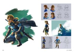 Rule 34 | 1boy, blue eyes, brown hair, cape, capelet, champion&#039;s tunic (zelda), concept art, highres, hood, hooded cape, link, multiple views, nintendo, official art, short ponytail, sidelocks, squatting, sword, the legend of zelda, the legend of zelda: tears of the kingdom, weapon, weapon on back