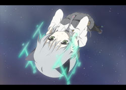 Rule 34 | 00s, 1girl, animal ears, antennae, bad id, bad pixiv id, flying, green eyes, hino hikaru, hirschgeweih antennas, letterboxed, night, sanya v. litvyak, short hair, silver hair, skirt, sky, solo, space, star (sky), starry sky, strike witches, striker unit, tail, uniform, upside-down, world witches series