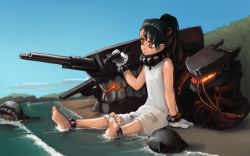 Rule 34 | 1girl, anklet, barefoot, cosplay, drawfag, dress, feet, jewelry, kantai collection, northern ocean hime (cosplay), northern ocean princess, original, sitting, soaking feet, soles, solo, teeth, toe scrunch, toes, water