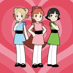 Rule 34 | 3girls, black hair, blonde hair, blossom (ppg), blue eyes, bow, bubbles (ppg), buttercup (ppg), dress, green eyes, hair bow, long hair, looking at viewer, multiple girls, open mouth, orange hair, pantyhose, pink eyes, powerpuff girls, short hair, siblings, sisters, smile, suzushiro (suzushiro333), twintails, white legwear