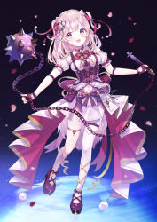 Rule 34 | 1girl, absurdres, animal ear fluff, animal ears, arm strap, ball and chain (weapon), breasts, clothing cutout, corset, fantasy, heart cutout, highres, holding, holding weapon, kappe reeka, looking at viewer, medium breasts, navel, navel cutout, open mouth, original, pink hair, purple eyes, single thighhigh, smile, solo, spikes, tail, thigh strap, thighhighs, two side up, weapon