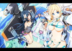 Rule 34 | 4girls, :d, ahoge, akane vermell, bare shoulders, black hair, black legwear, blazer, blonde hair, blue eyes, blush, breasts, bridge, brown hair, building, buttons, cherry blossoms, cleavage, cloud, cosmic break, crop top, day, elbow gloves, eyes visible through hair, flying, fountain, from above, garrison cap, garter straps, gloves, green eyes, hair ornament, hairclip, haruka langit, hat, headgear, himari strahl, jacket, large breasts, letterboxed, light smile, long hair, long sleeves, looking at viewer, mecha musume, military, military uniform, multiple girls, navel, necktie, nervous, no bra, ocean, official art, open mouth, outdoors, outstretched arms, panties, pantyhose, parted bangs, pleated skirt, ponytail, propeller, reaching, reaching towards viewer, red eyes, revealing clothes, salute, saya starlight, school, school uniform, see-through, selfie, short hair, sideboob, skirt, sky, small breasts, smile, spacecraft, spread arms, sweatdrop, swept bangs, thighhighs, tree, underboob, underwear, uniform, v, very long hair, wakaba sprout, water, white panties, wings