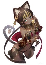 Rule 34 | 1girl, animal ears, ankh, arched back, bare shoulders, bastet (mythology), black hair, black nails, black panties, blonde hair, blunt bangs, blush, bracelet, cat ears, cat girl, cat tail, closed mouth, commentary request, cropped legs, dark-skinned female, dark skin, earrings, egyptian, egyptian mythology, flat chest, gold trim, green eyes, half-closed eyes, head tilt, holding, holding instrument, hoop earrings, instrument, jewelry, legs apart, looking at viewer, multicolored hair, nail polish, navel, neck ring, o-ring, o-ring bottom, panties, paw print, revealing clothes, ryota (ry o ta), see-through, shiny skin, short hair, simple background, solo, tail, tail ornament, tail ring, tambourine, tassel, two-tone hair, underwear, white background, white nails