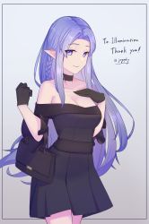 Rule 34 | 1girl, absurdres, bag, black bag, black dress, black gloves, blue eyes, blue hair, braid, choker, commission, contemporary, dress, fate/grand order, fate/stay night, fate (series), gloves, handbag, highres, long hair, looking at viewer, medea (fate), pointy ears, sawarineko, second-party source, side braid, skirt, solo