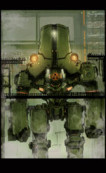 Rule 34 | absurdres, cherno alpha, hangar, highres, jaeger (pacific rim), legendary pictures, lights, mecha, octopus koshu, pacific rim, pan pacific defense corps, robot, roll of nickels (pacific rim), stairs, walkway